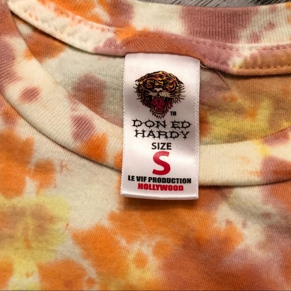 Ed Hardy Tee T-shirt Tie-Dye Koi Fish/Geisha Graphic Short Sleeve Top Small - Picture 7 of 8